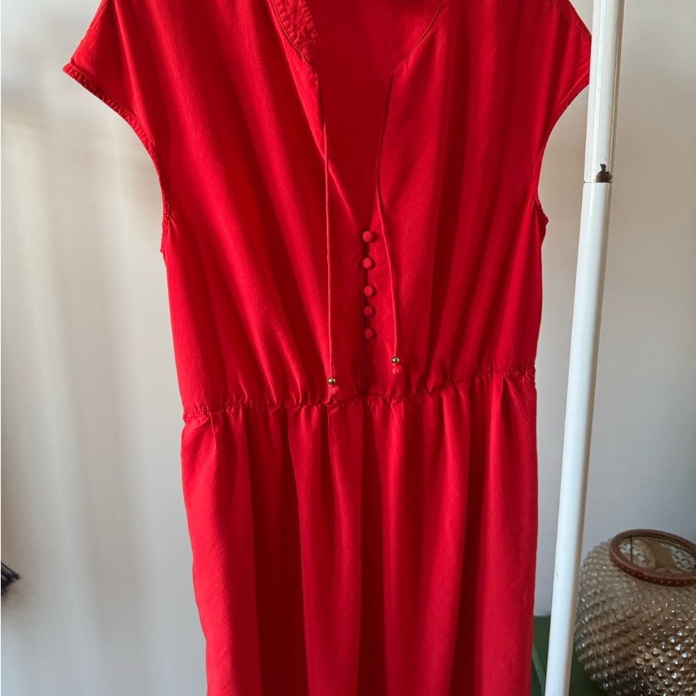 Maeve Red Midi Wrap Dress with Cap Sleeves and Plunge Neckline